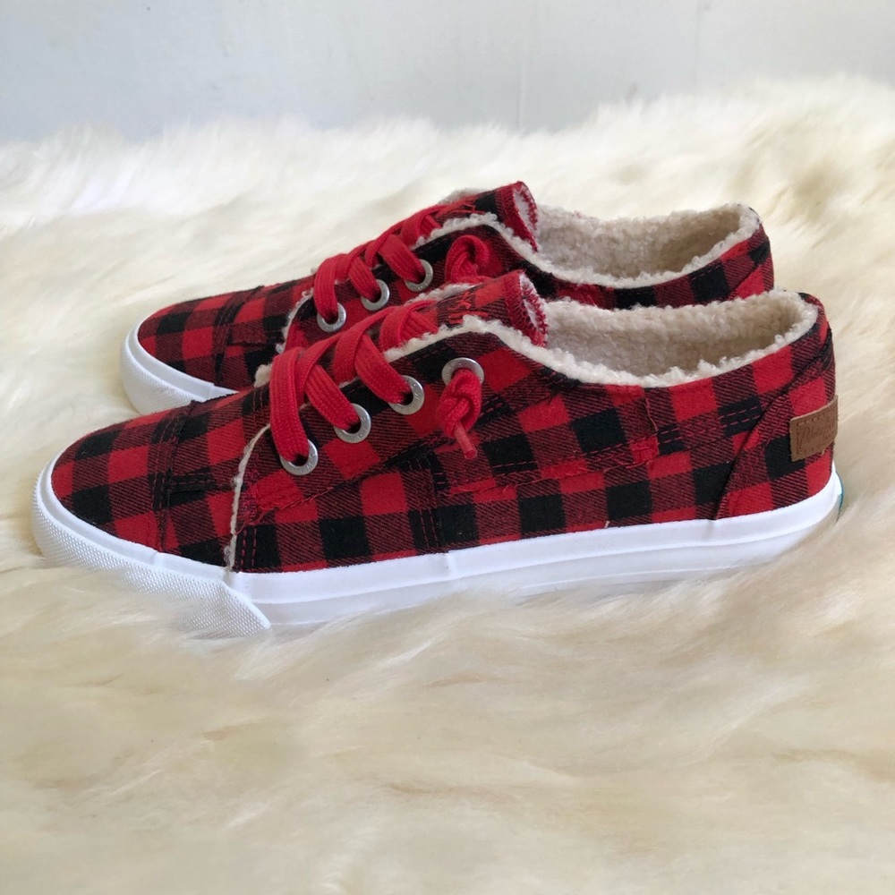 Blowfish Black/Red Picnic Plaid Faux Shearling Lined Lace Up Sneakers